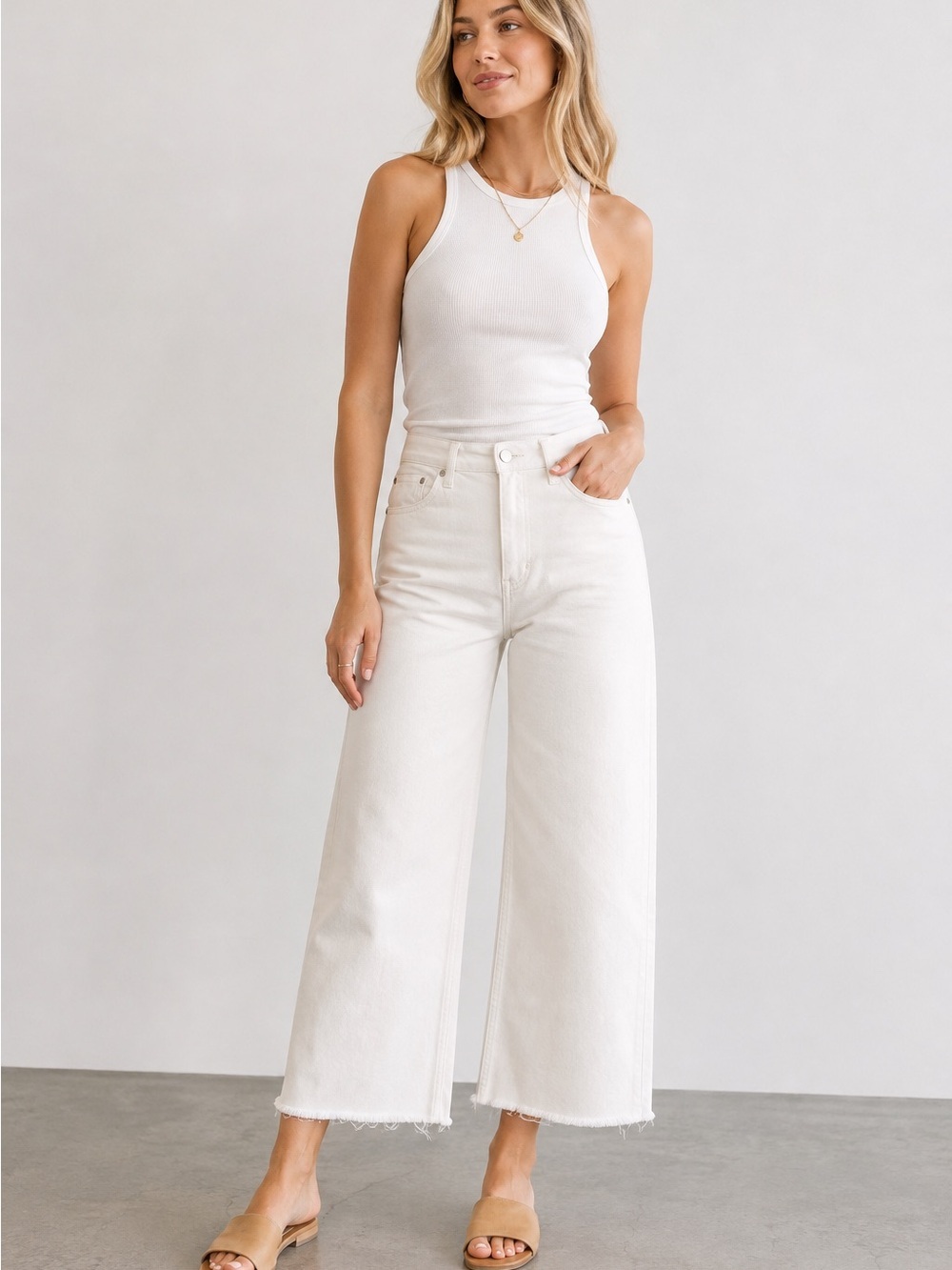 Judy Blue Wide Leg Crop Jeans – White – Size 30